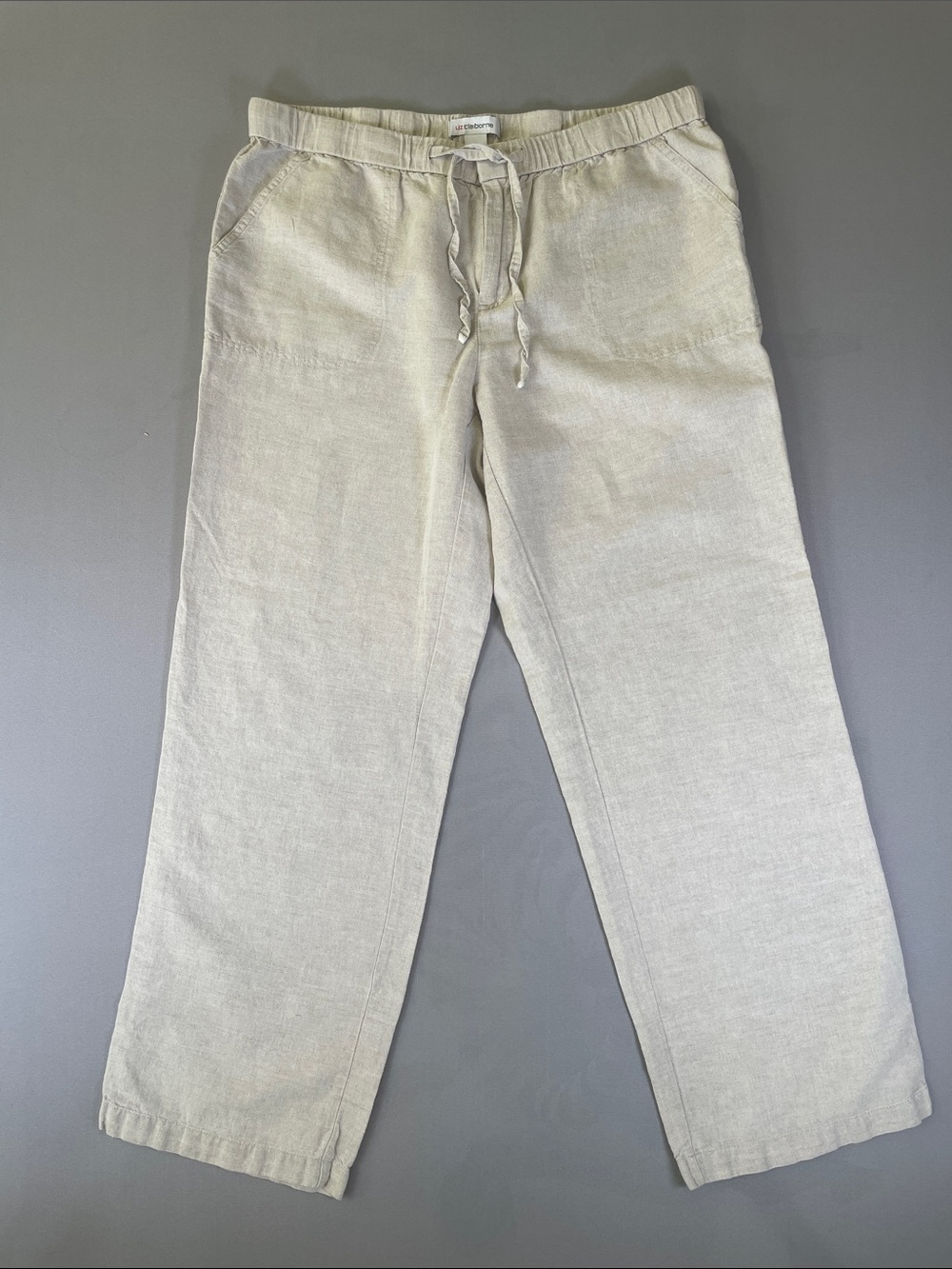 Liz Claiborne Linen Cotton Blend Straight-Leg Pants Light Tan/Khaki Medium